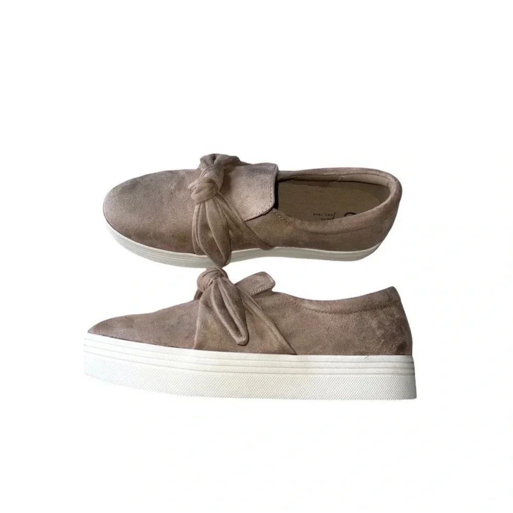 Comfort Atmosphere Taupe Pink Bow Suede Slip-on Sneakers 7.5 Women’s